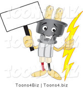 Vector Illustration of a Cartoon Electric Plug Mascot Holding a Blank Sign by Mascot Junction