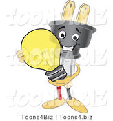 Vector Illustration of a Cartoon Electric Plug Mascot Holding a Light Bulb by Mascot Junction