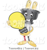 Vector Illustration of a Cartoon Electric Plug Mascot Holding a Light Bulb by Toons4Biz