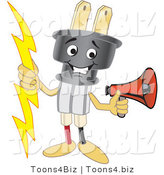 Vector Illustration of a Cartoon Electric Plug Mascot Holding a Megaphone by Toons4Biz