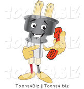 Vector Illustration of a Cartoon Electric Plug Mascot Holding a Phone by Mascot Junction