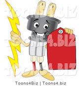 Vector Illustration of a Cartoon Electric Plug Mascot Holding a Red Price Tag by Mascot Junction