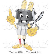Vector Illustration of a Cartoon Electric Plug Mascot Holding Scissors by Mascot Junction