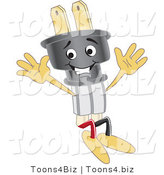 Vector Illustration of a Cartoon Electric Plug Mascot Jumping by Mascot Junction