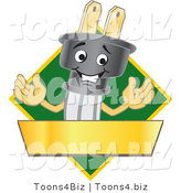 Vector Illustration of a Cartoon Electric Plug Mascot Logo with a Green Diamond and Gold Banner by Toons4Biz
