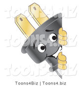 Vector Illustration of a Cartoon Electric Plug Mascot Looking Around a Blank Sign by Mascot Junction