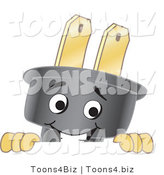 Vector Illustration of a Cartoon Electric Plug Mascot Looking over a Blank Sign by Mascot Junction