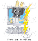 Vector Illustration of a Cartoon Electric Plug Mascot on a Computer Screen by Mascot Junction