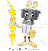 Vector Illustration of a Cartoon Electric Plug Mascot Pointing Outwards by Mascot Junction