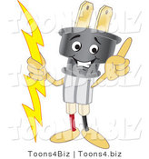 Vector Illustration of a Cartoon Electric Plug Mascot Pointing Upwards by Mascot Junction