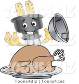 Vector Illustration of a Cartoon Electric Plug Mascot Serving a Thanksgiving Turkey by Mascot Junction