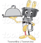 Vector Illustration of a Cartoon Electric Plug Mascot Waiter by Mascot Junction