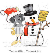 Vector Illustration of a Cartoon Electric Plug Mascot with a Snowman by Mascot Junction