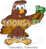 Vector Illustration of a Cartoon Falcon Mascot Character Holding Cash by Mascot Junction