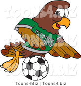 Vector Illustration of a Cartoon Falcon Mascot Character Playing Soccer by Mascot Junction