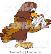 Vector Illustration of a Cartoon Falcon Mascot Character Reading by Mascot Junction
