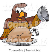 Vector Illustration of a Cartoon Falcon Mascot Character Serving a Turkey by Mascot Junction