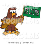 Vector Illustration of a Cartoon Falcon Mascot Character Waving a Falcons Flag by Mascot Junction