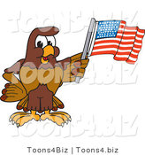 Vector Illustration of a Cartoon Falcon Mascot Character Waving an American Flag by Mascot Junction