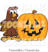 Vector Illustration of a Cartoon Falcon Mascot Character with a Pumpkin by Toons4Biz