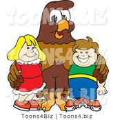 Vector Illustration of a Cartoon Falcon Mascot Character with Children by Mascot Junction