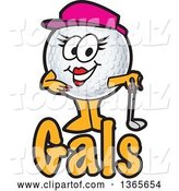 Vector Illustration of a Cartoon Female Golf Ball Sports Mascot over Gals Text by Mascot Junction