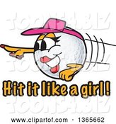 Vector Illustration of a Cartoon Female Golf Ball Sports Mascot over Hit It like a Girl Text by Mascot Junction