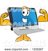 Vector Illustration of a Cartoon Flexing Strong PC Computer Mascot by Mascot Junction