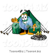 Vector Illustration of a Cartoon Globe Mascot Camping with a Tent and Fire by Mascot Junction