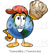 Vector Illustration of a Cartoon Globe Mascot Catching a Baseball with a Glove by Mascot Junction
