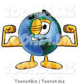 Vector Illustration of a Cartoon Globe Mascot Flexing His Arm Muscles by Mascot Junction
