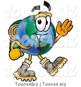 Vector Illustration of a Cartoon Globe Mascot Hiking and Carrying a Backpack by Mascot Junction