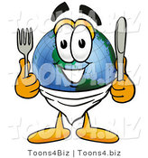Vector Illustration of a Cartoon Globe Mascot Holding a Knife and Fork by Mascot Junction
