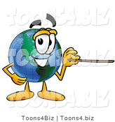 Vector Illustration of a Cartoon Globe Mascot Holding a Pointer Stick by Toons4Biz