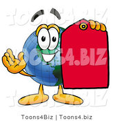 Vector Illustration of a Cartoon Globe Mascot Holding a Red Sales Price Tag by Mascot Junction