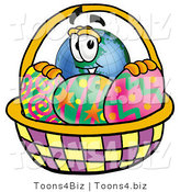 Vector Illustration of a Cartoon Globe Mascot in an Easter Basket Full of Decorated Easter Eggs by Mascot Junction
