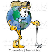 Vector Illustration of a Cartoon Globe Mascot Leaning on a Golf Club While Golfing by Mascot Junction