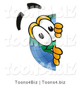 Vector Illustration of a Cartoon Globe Mascot Peeking Around a Corner by Mascot Junction