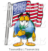 Vector Illustration of a Cartoon Globe Mascot Pledging Allegiance to an American Flag by Mascot Junction