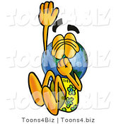 Vector Illustration of a Cartoon Globe Mascot Plugging His Nose While Jumping into Water by Mascot Junction