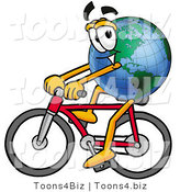 Vector Illustration of a Cartoon Globe Mascot Riding a Bicycle by Toons4Biz
