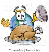 Vector Illustration of a Cartoon Globe Mascot Serving a Thanksgiving Turkey on a Platter by Mascot Junction