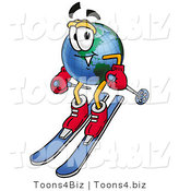 Vector Illustration of a Cartoon Globe Mascot Skiing Downhill by Mascot Junction