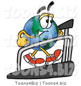 Vector Illustration of a Cartoon Globe Mascot Walking on a Treadmill in a Fitness Gym by Mascot Junction