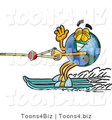 Vector Illustration of a Cartoon Globe Mascot Waving While Water Skiing by Toons4Biz