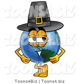 Vector Illustration of a Cartoon Globe Mascot Wearing a Pilgrim Hat on Thanksgiving by Toons4Biz