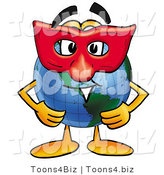Vector Illustration of a Cartoon Globe Mascot Wearing a Red Mask over His Face by Mascot Junction