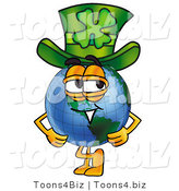 Vector Illustration of a Cartoon Globe Mascot Wearing a Saint Patricks Day Hat with a Clover on It by Mascot Junction