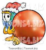 Vector Illustration of a Cartoon Globe Mascot Wearing a Santa Hat, Standing with a Christmas Bauble by Mascot Junction