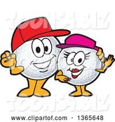 Vector Illustration of a Cartoon Golf Ball Sports Mascot Couple by Mascot Junction